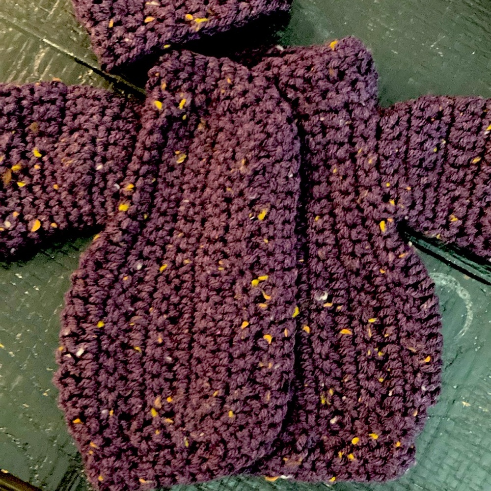 Handmade Purple Crochet Baby Sweater and Hat Set